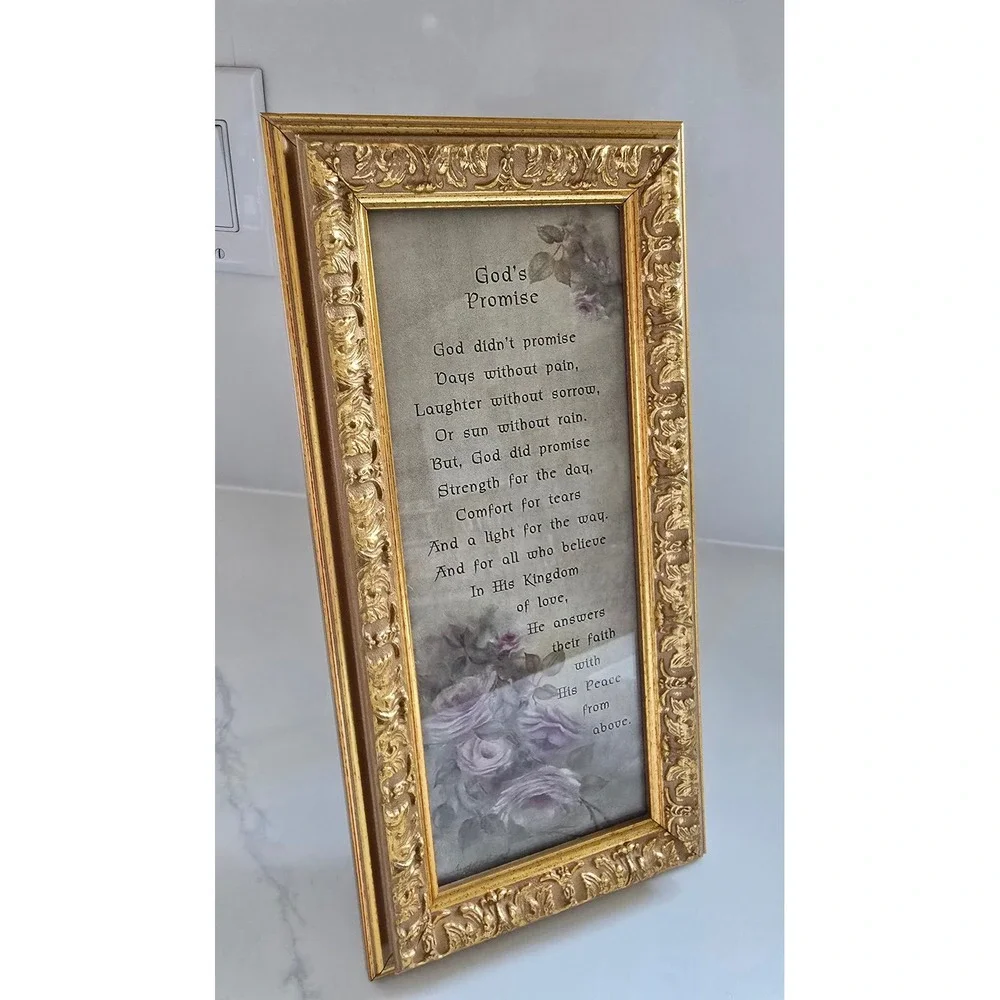 Frames‎ of Mind Gods Promise Framed Poem Ornate Gold Floral Rose Religious Decor